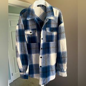Womens Plaid Shacket Casual Flannel Shirt Long Sleeve Button Down